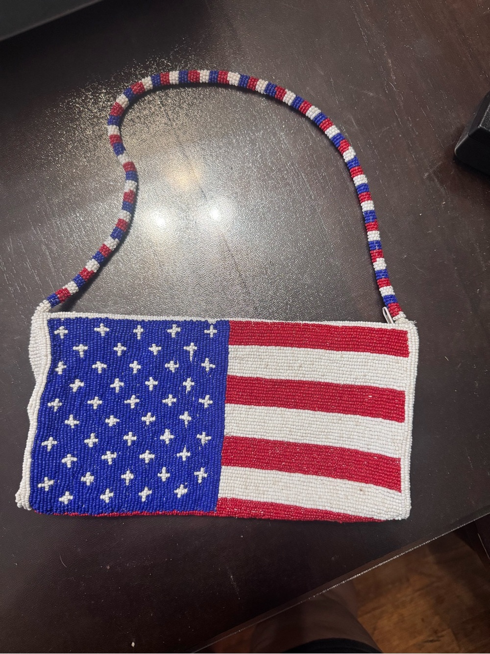 Beaded American Flag Stars Stripes HandBag Nima Red White Blue